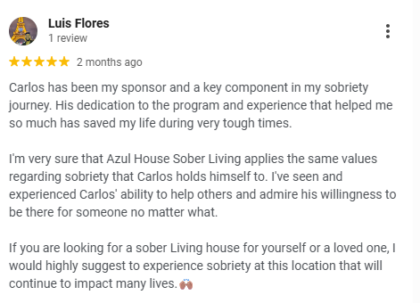 Google review Azul House sober living The Woodlands TX