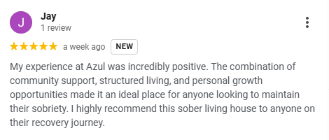 Google review Azul House sober living The Woodlands TX