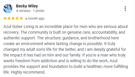 Google review Azul House sober living The Woodlands TX