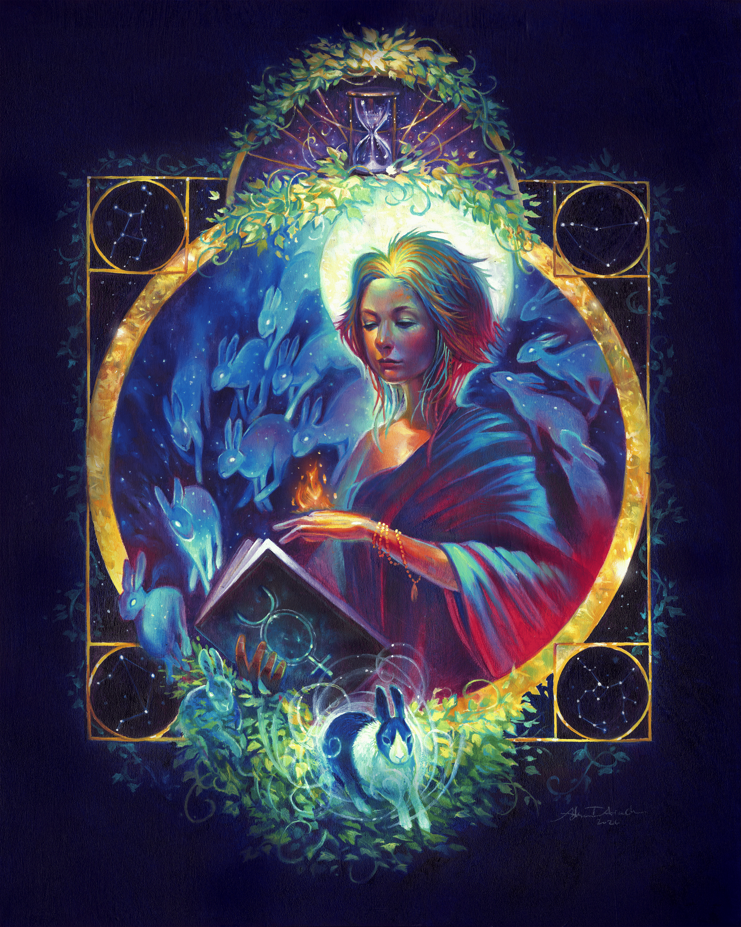 Art: “The Wordwitcher” • oil paint on wood panel • painted between 2022 - 2026 • Adrianne Tamar Arachne