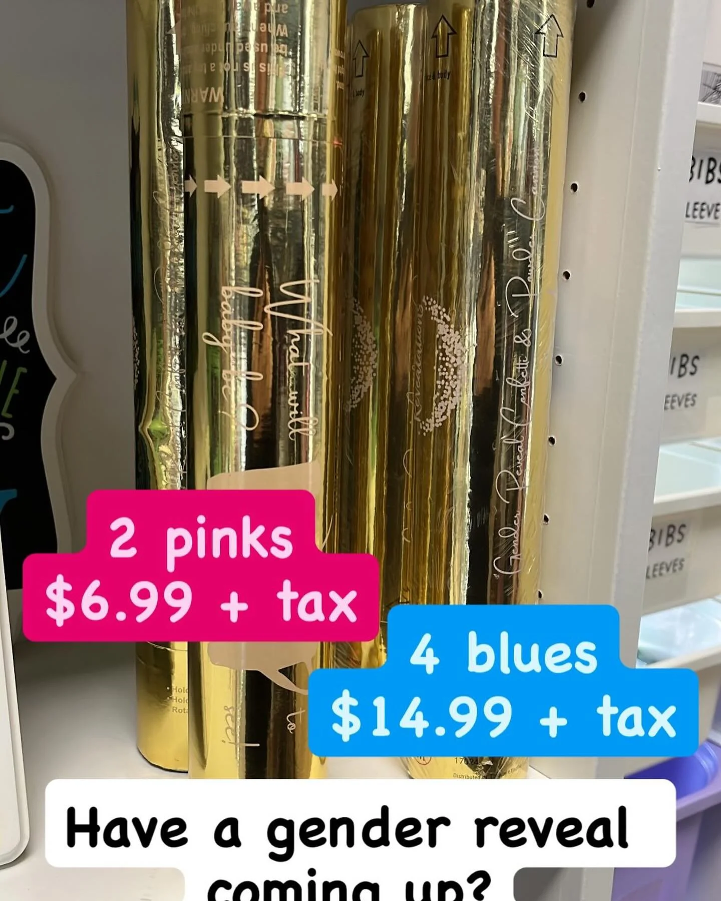 🩷 Planning a gender reveal? 💙
These are filled with either blue or pink confetti and powder!

2 pinks for $6.99 + tax 🩷
4 blues for $14.99 + tax 💙

Leave a comment, call, or message us at (531)225-7868 to claim! 
(Will update post if claimed!)