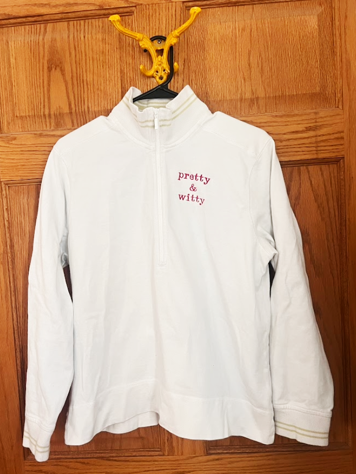 white pretty & witty quarter zip