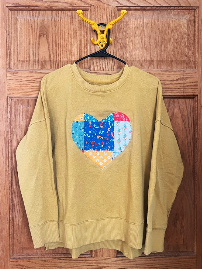 yellow quilted heart crew