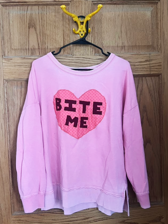 pink BITE ME heart crew