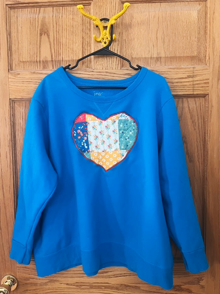 blue quilted heart crew