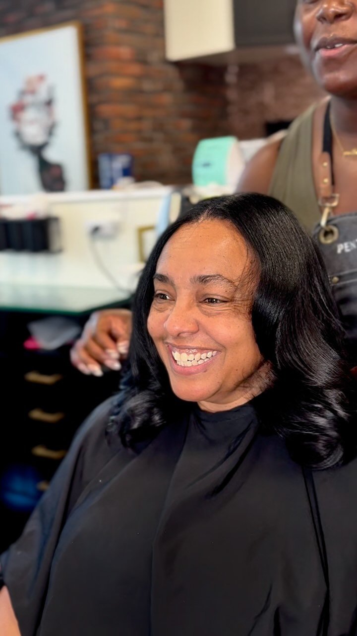 Silk Press with Jet Black Permanent Color Root Touch Up π