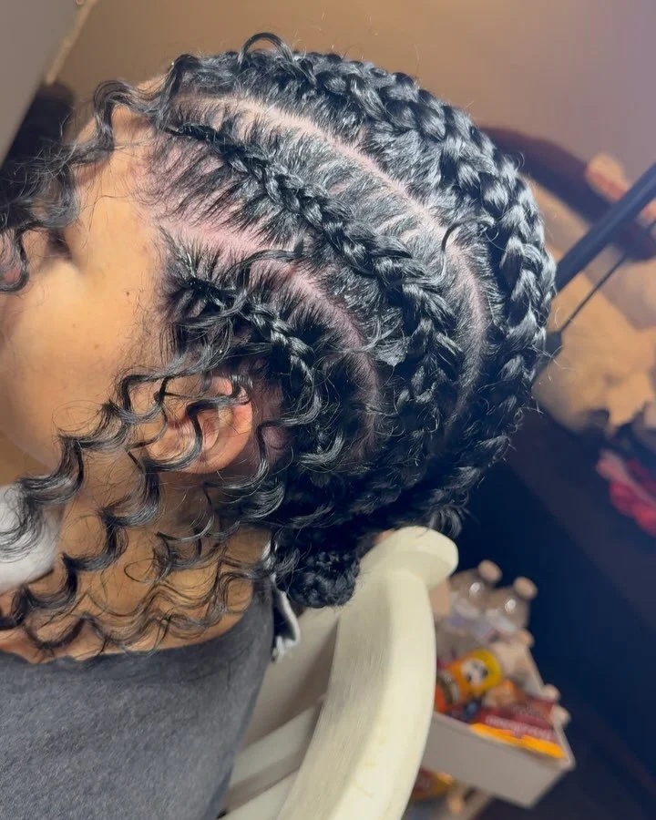 new hair, who dis? just me, slayin&rsquo; in black and braids. #haircolor #jetblackhair #topchic #goldwell #colour #hairstylist #braidupdo #braids #curlyhair #igkhair #dreamcoat #bedhead