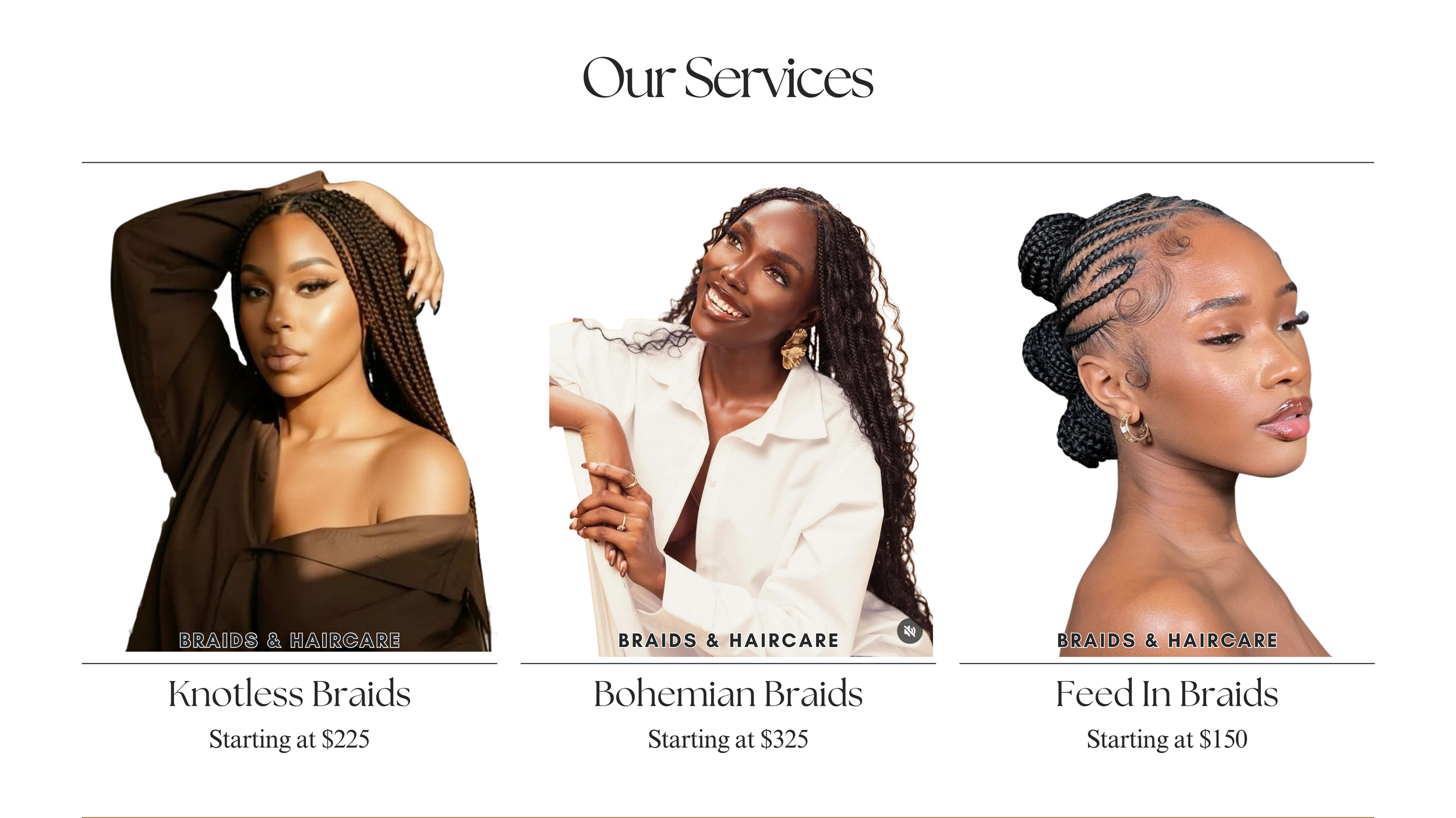 Luxury braid services at The Penthouse Salon in Braintree, MA, showcasing knotless braids, bohemian braids, and feed-in braids with clean parts for healthy natural hair, protective styling, and long-lasting wear.