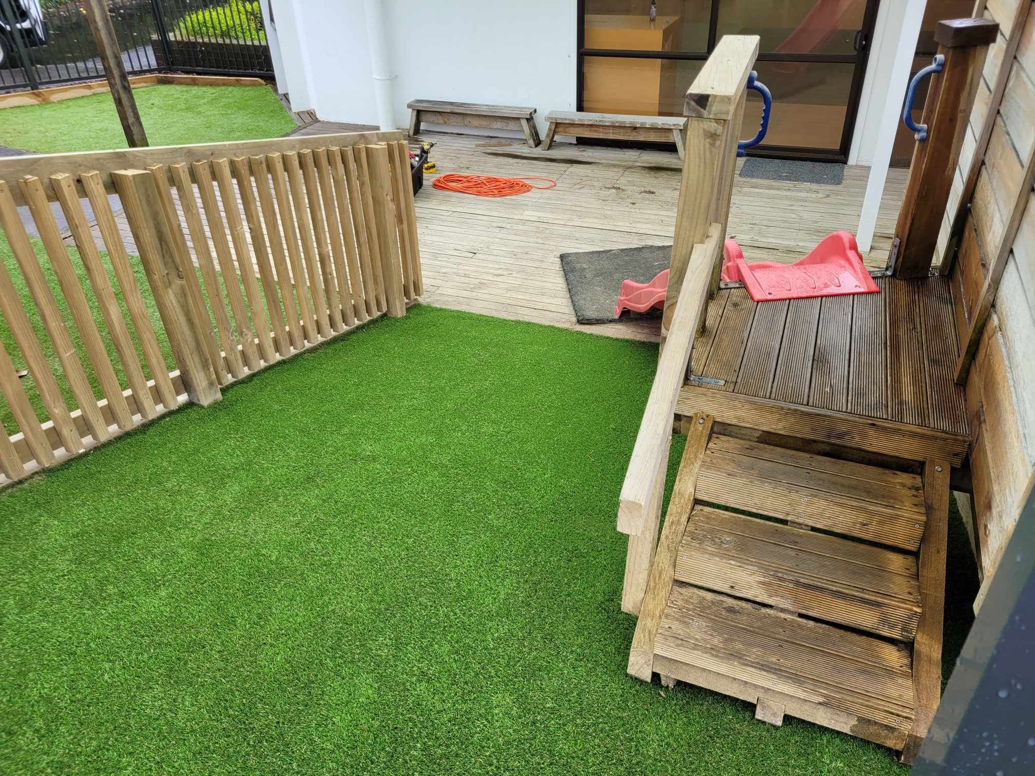 Artificial turf installation within play ground
