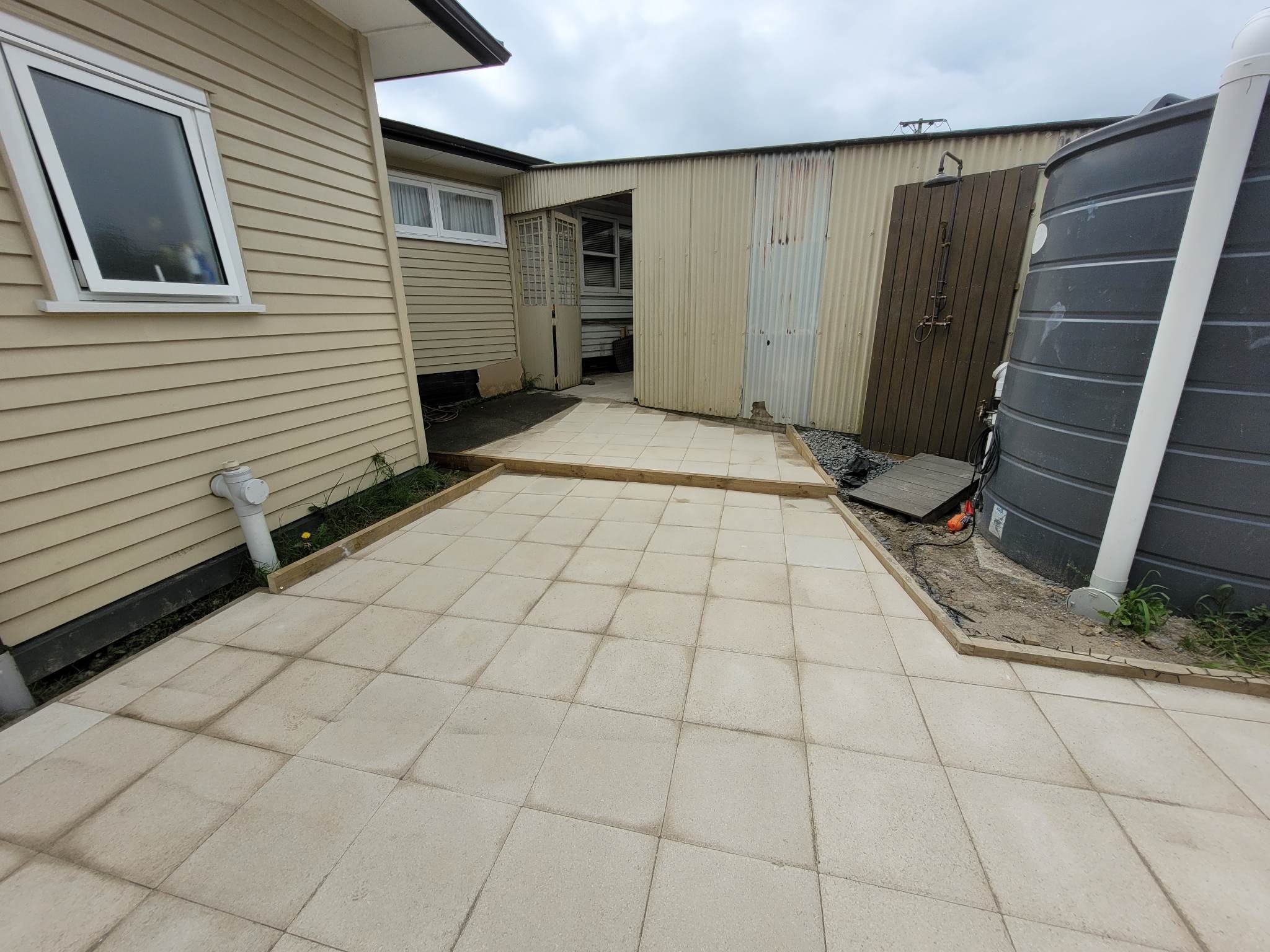 paved patio with two levels