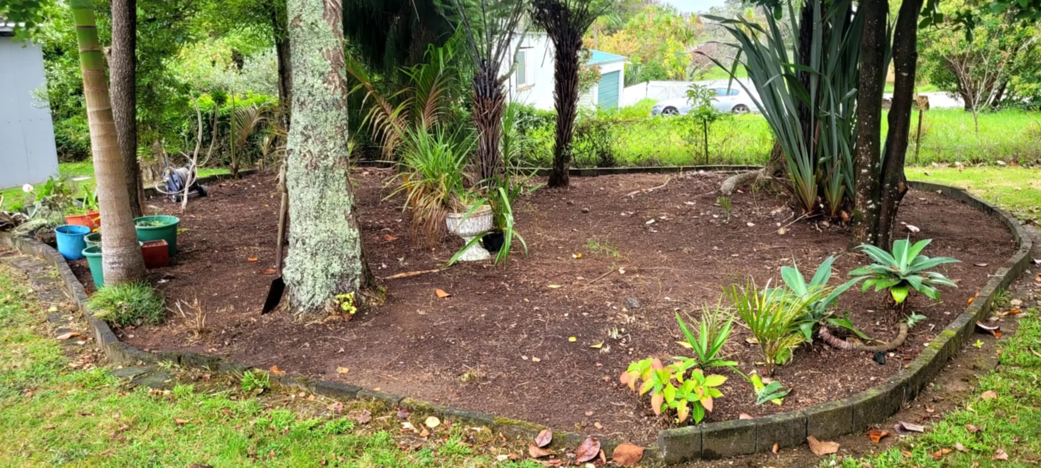 After garden maintenance photo: Freshly mulched and weeded