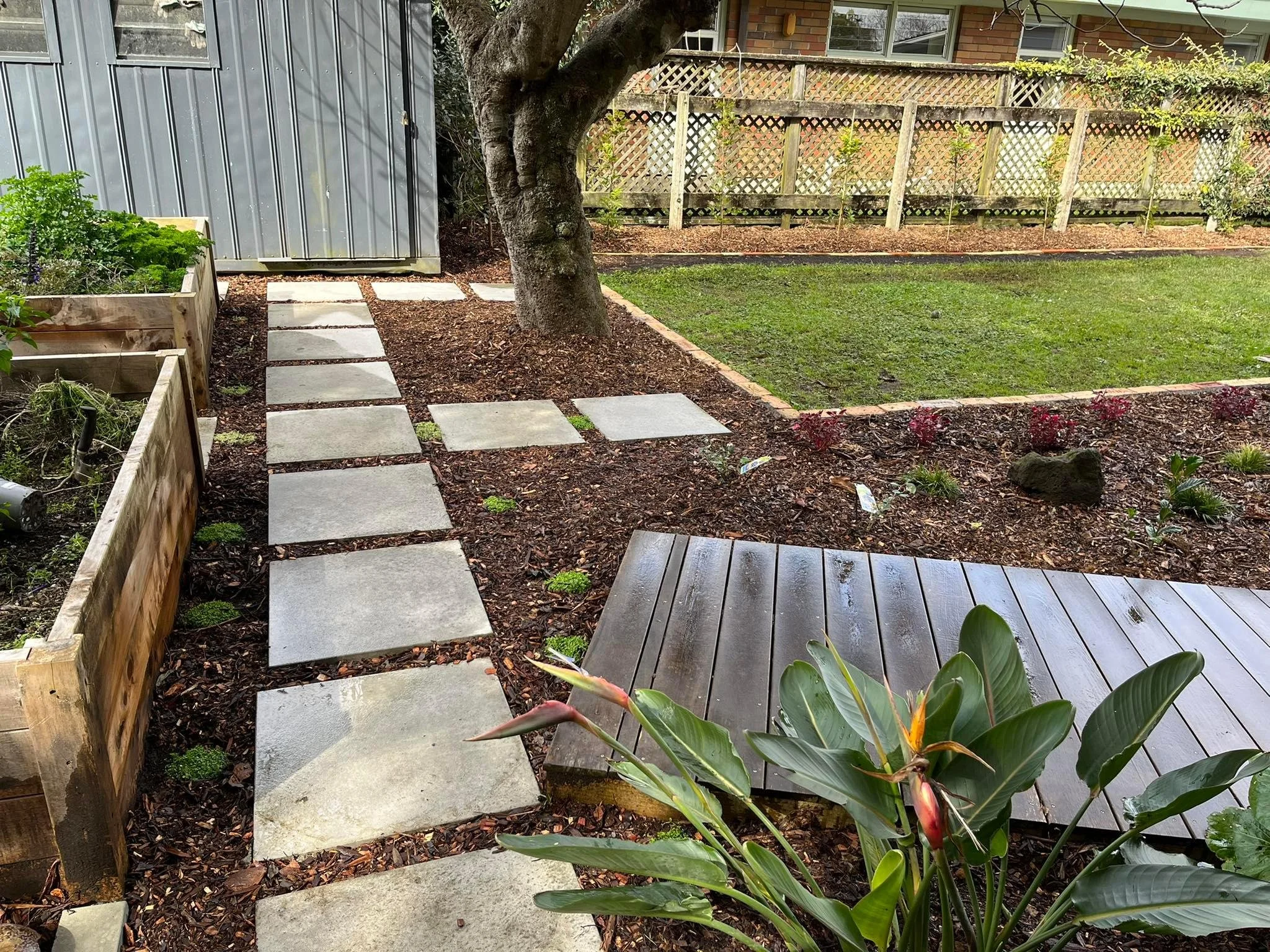 Paving within sub tropical garden