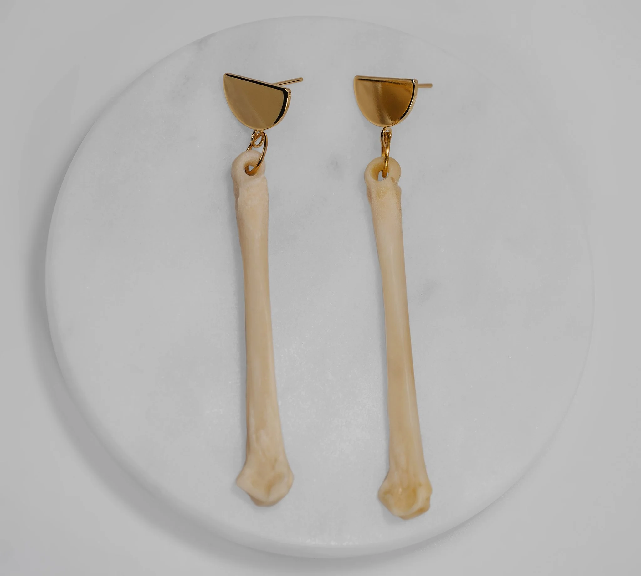 Gold Half Circle & Real Rabbit Leg Bone Earrings