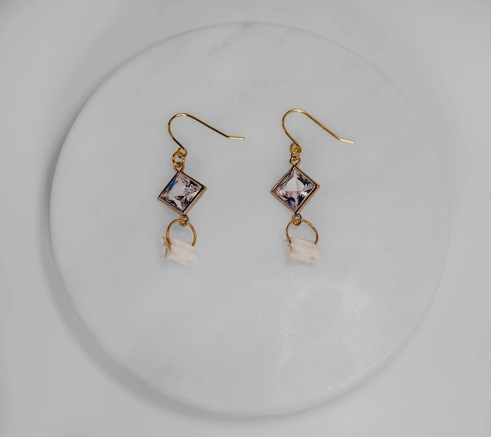 Snake Vertebrae & Zircon Dangling Earrings