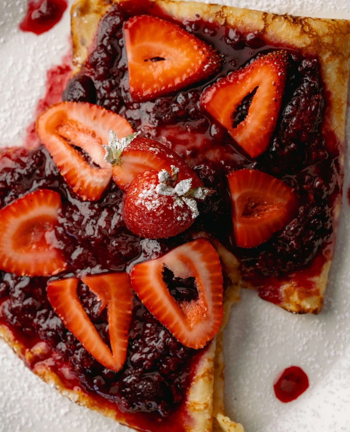 A good meal deserves a sweet finish. Our berry crepes come filled with mascarpone, topped with berry sauce and served with vanilla bean ice cream.