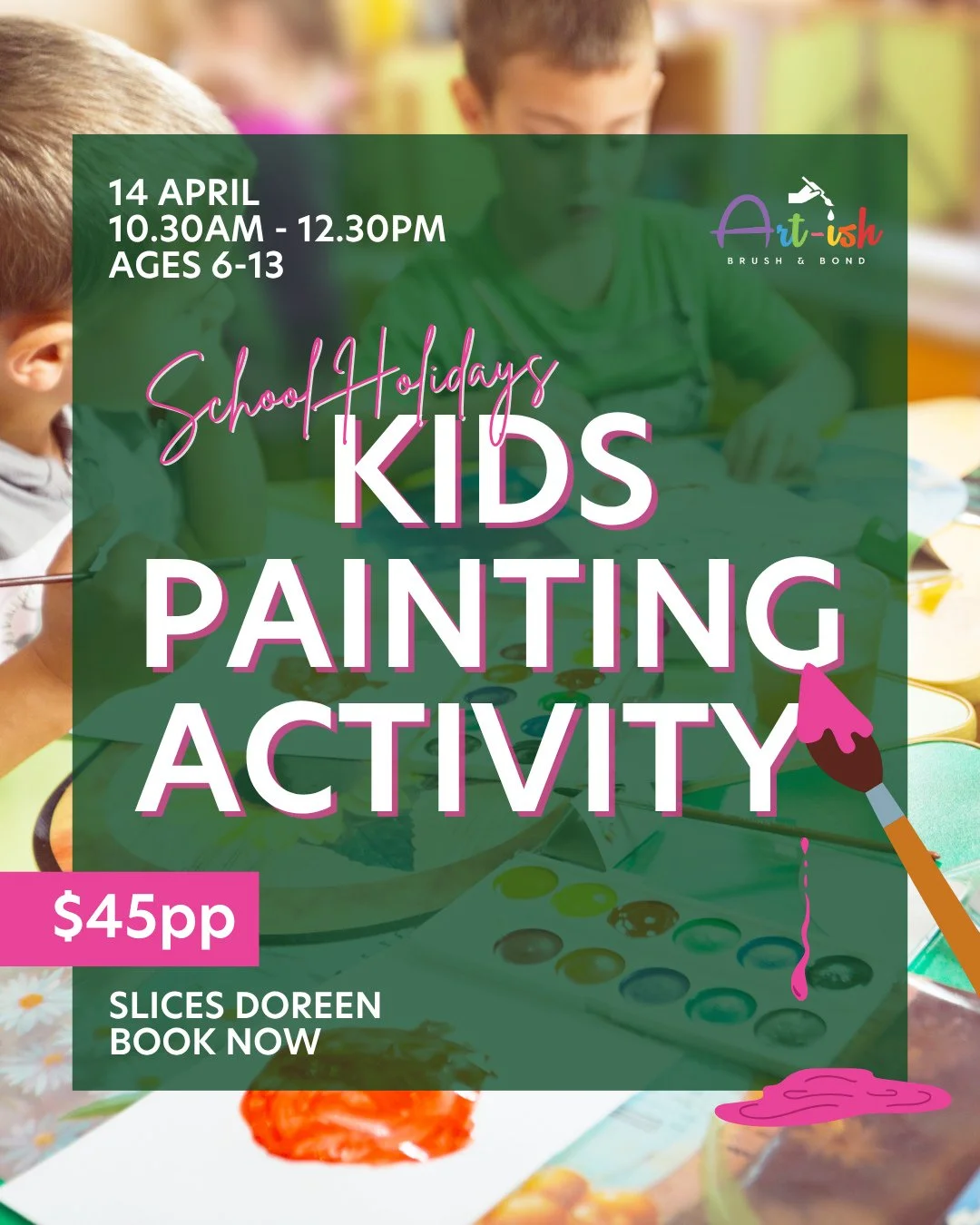 Keep the kids entertained this upcoming school holiday with our painting activity at Slices Doreen on 14th April. $45 per child includes a kids meal, drink, art supplies and an instructor-led session.⁠
⁠
Meanwhile, you can relax and enjoy a coffee, o