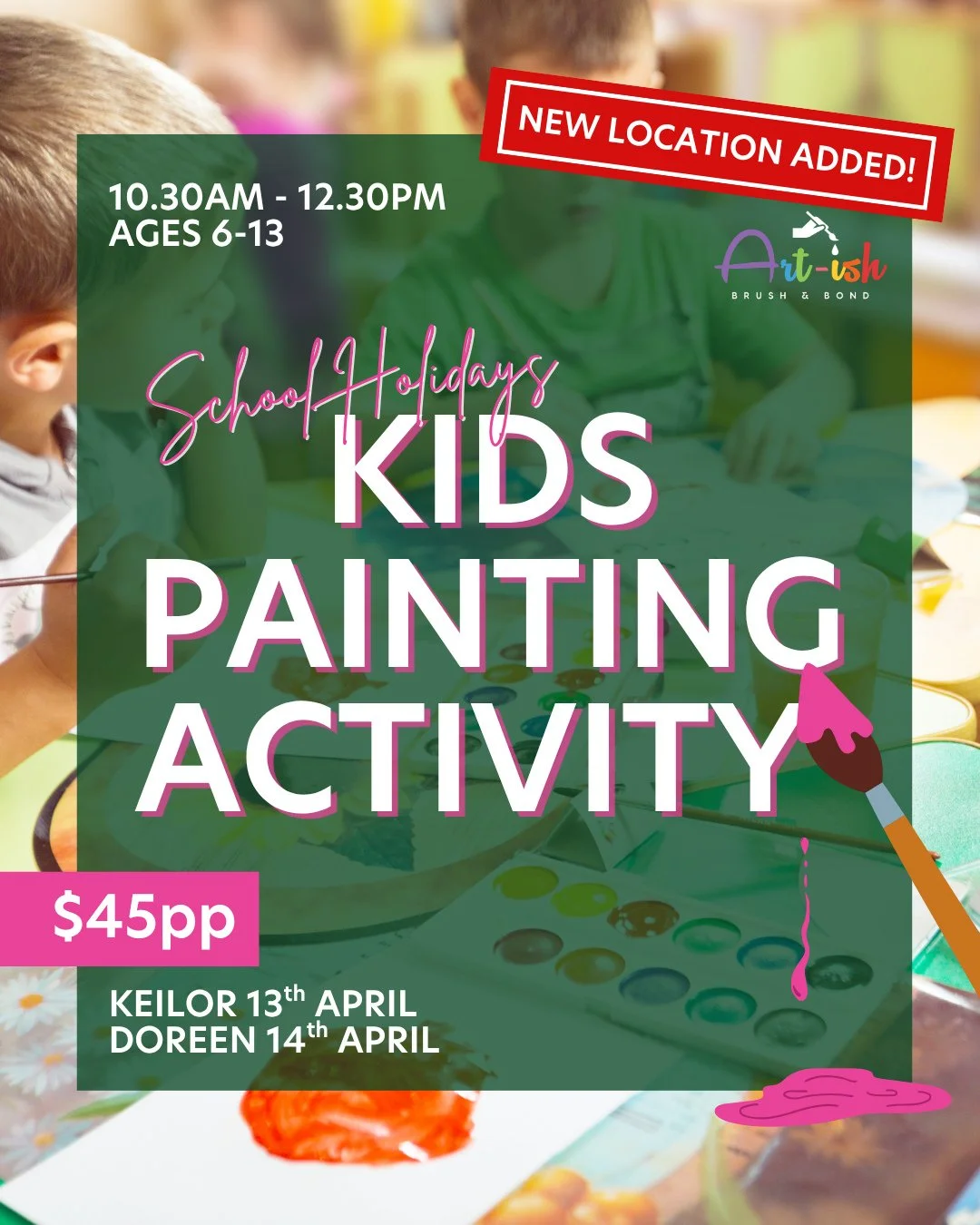 Due to high demand, we&rsquo;ve added a second location for our kids painting activity! Bring the kids along to Slices Doreen or Keilor over the school holidays for a fun, creative day out 🎨⁠
⁠
Book now via the link in bio to secure your spot, limit