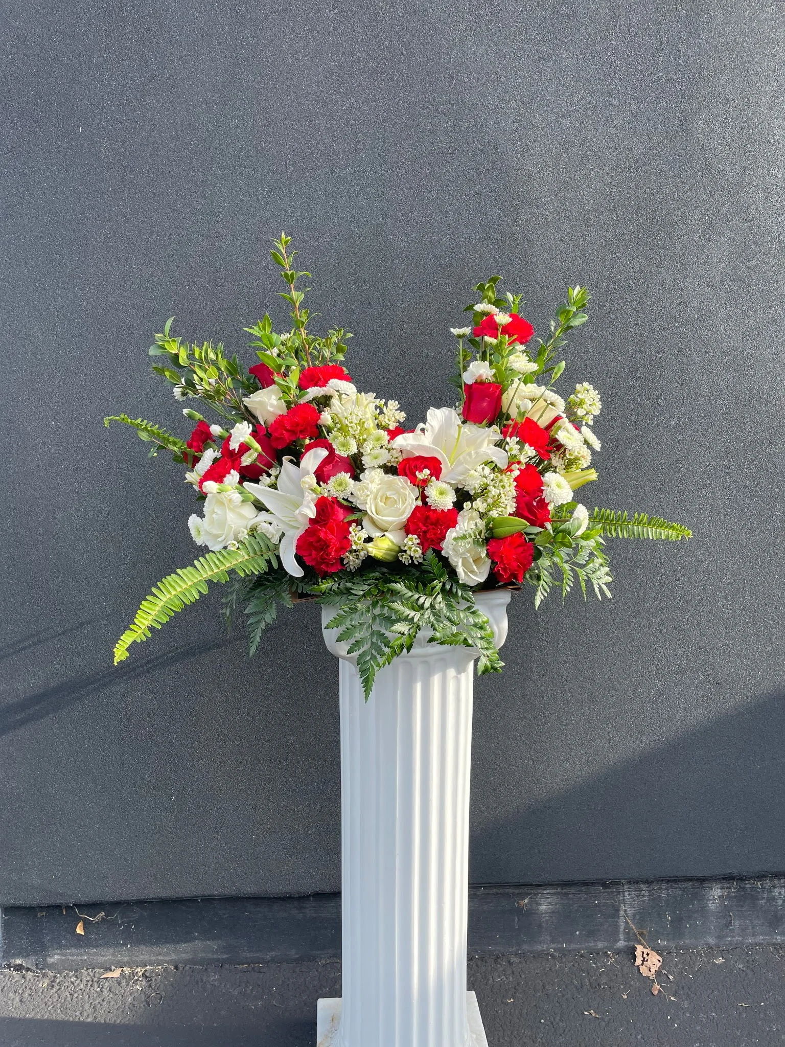 Red & White Floral Urn