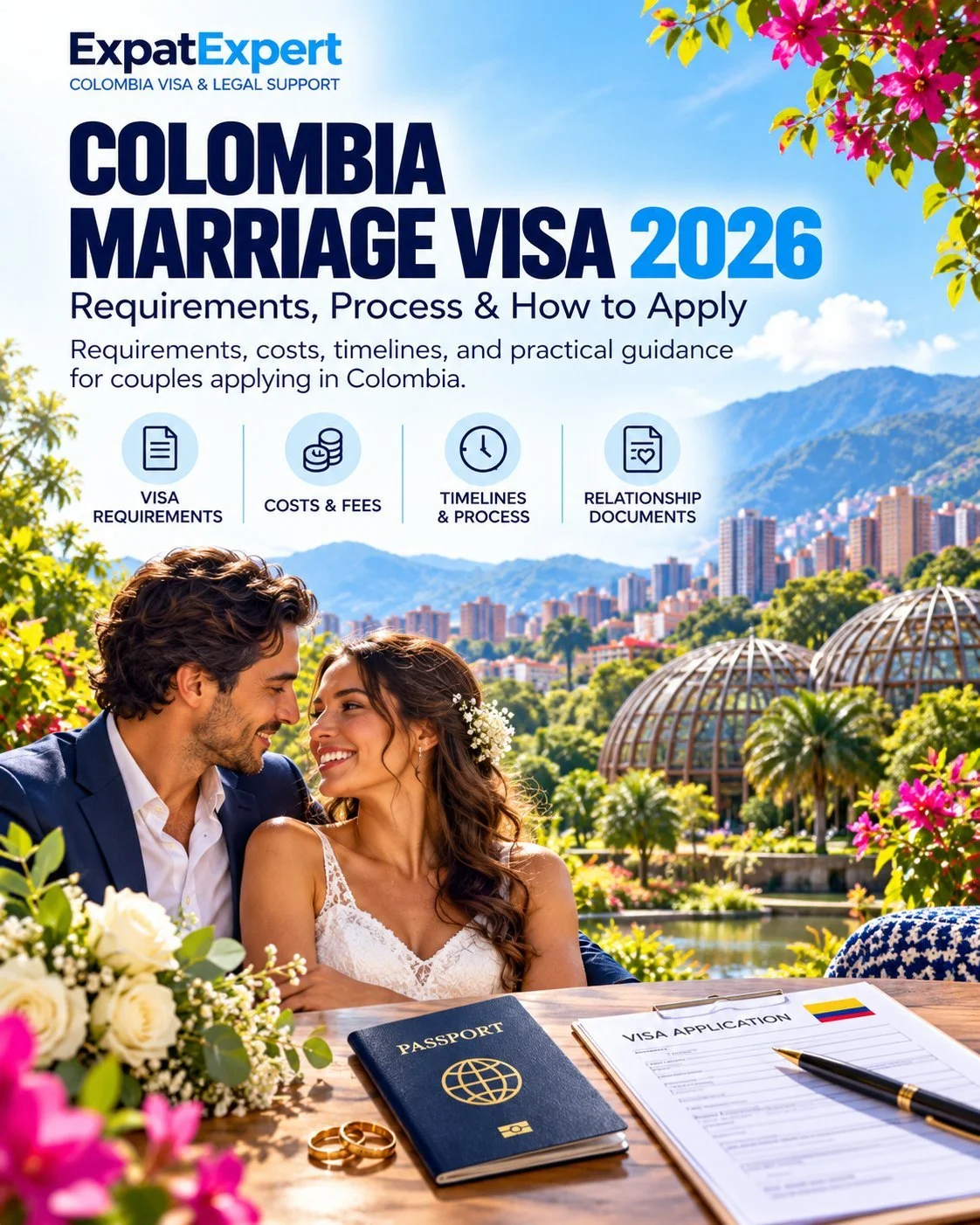 Colombia Marriage Visa 2026 guide by Expat Expert: requirements, costs, timelines and relationship documents for couples applying in Colombia