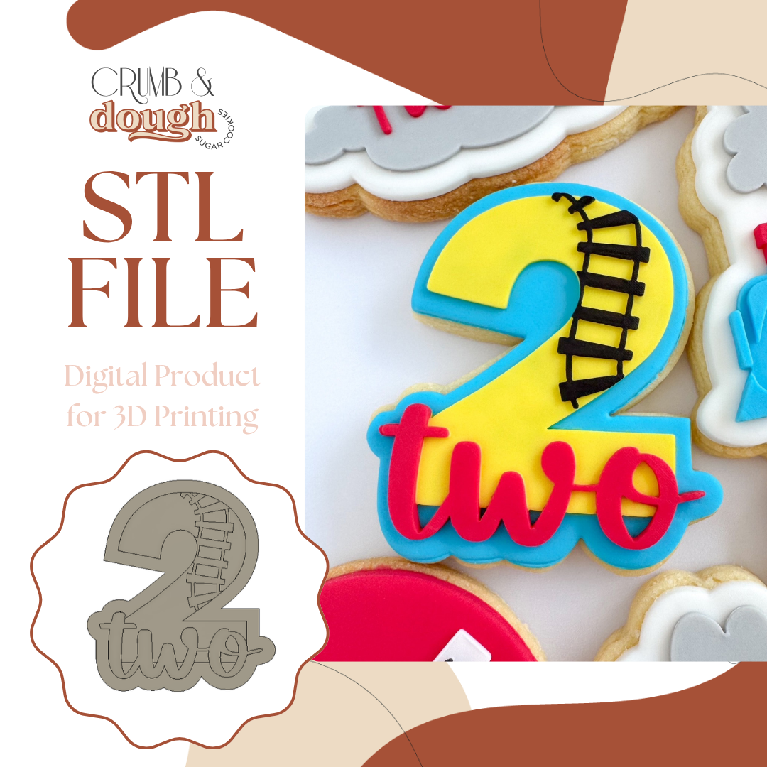 2 Two with Train Tracks Cookie Stamp & Cutter STL File