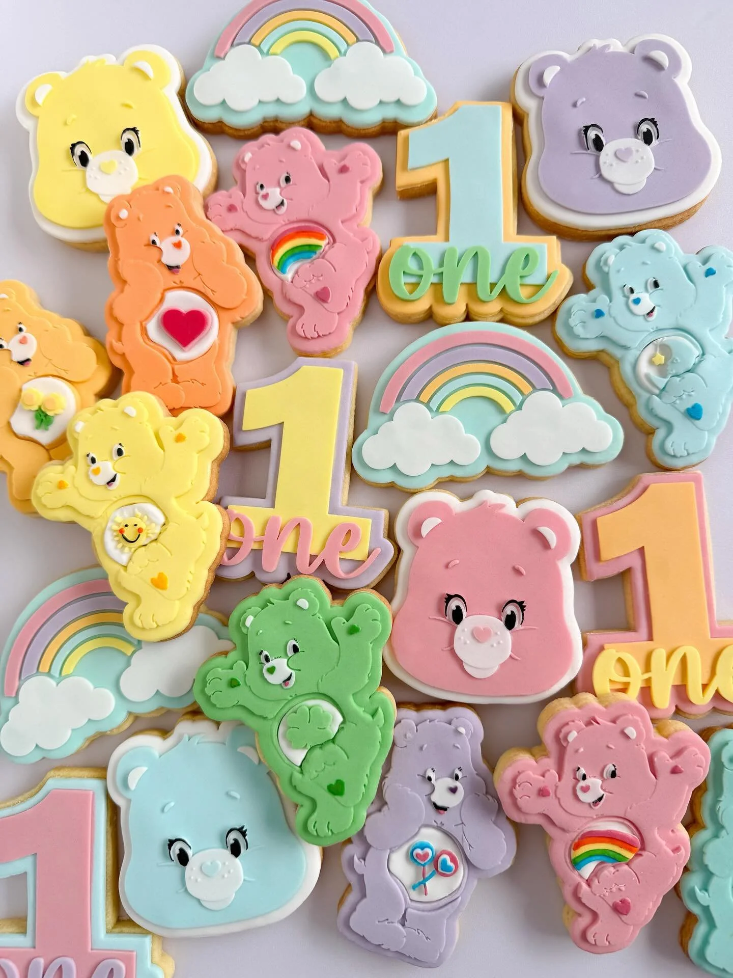 Care Bears ❤️

Featuring my new Care Bears stamps with interchangeable tummy plates. So 2 stamps &amp; cutters will give you 8 different Care Bear designs 🩵 The stamps needed a few little tweaks after I created this cookie order, but they are now pe