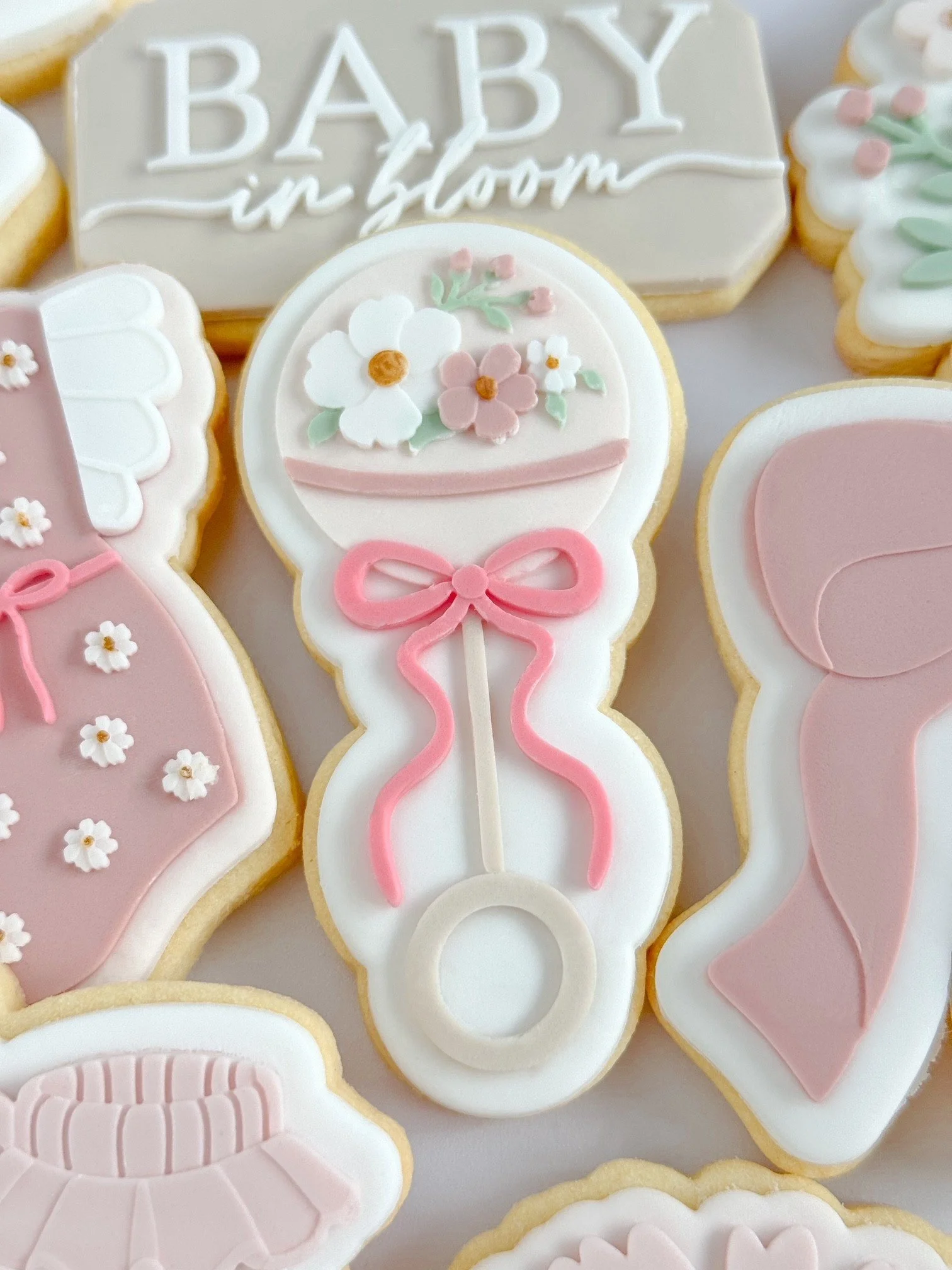 Floral Baby Rattle Cookie Stamp & Cutter