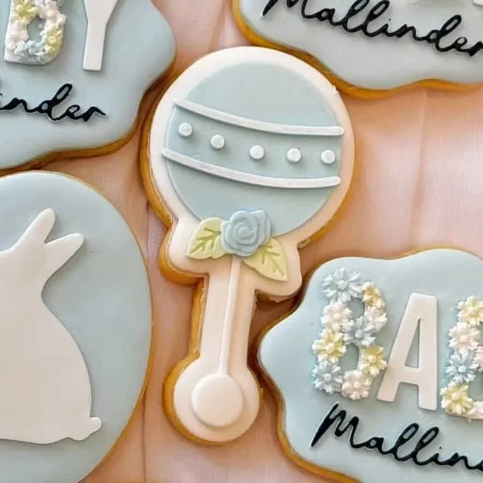Baby Rattle with Rose Cookie Stamp & Cutter