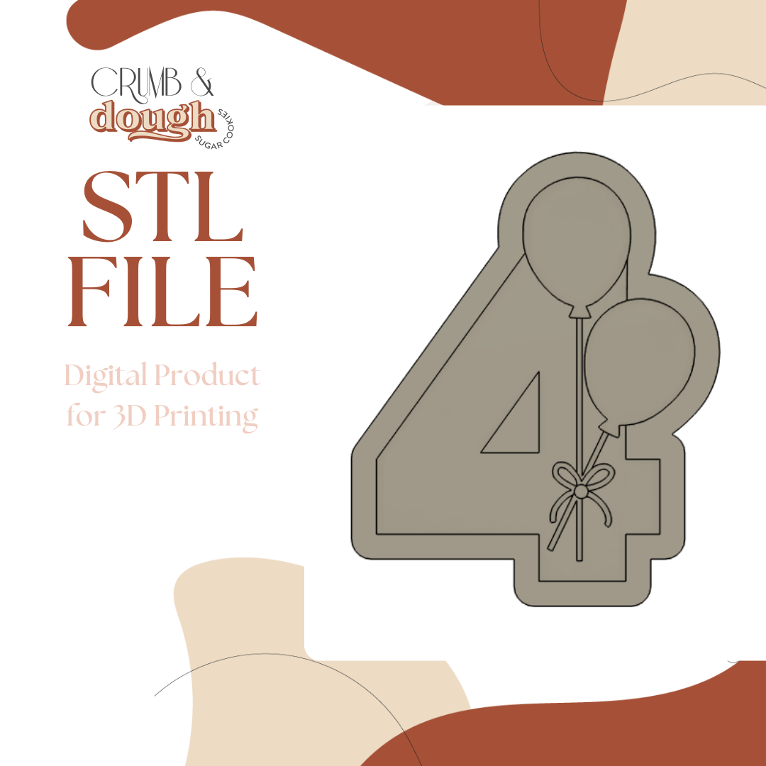 Number 4 with Balloons Cookie Stamp & Cutter STL File
