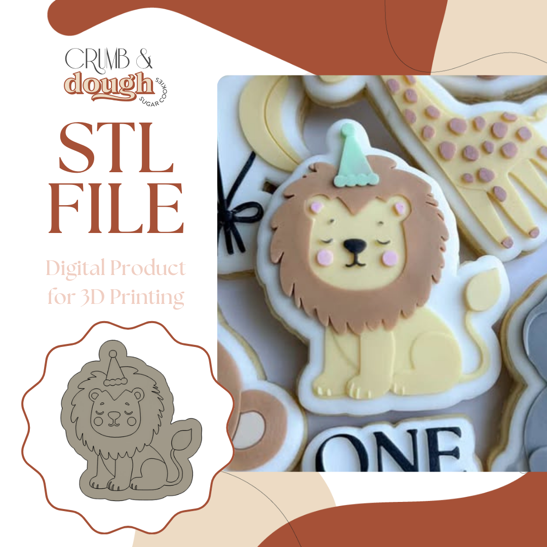 Lion with Party Hat Cookie Stamp & Cutter STL File