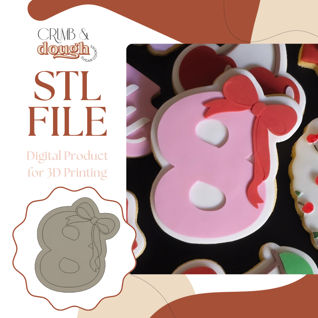 Number 8 with Bow Cookie Stamp & Cutter STL File