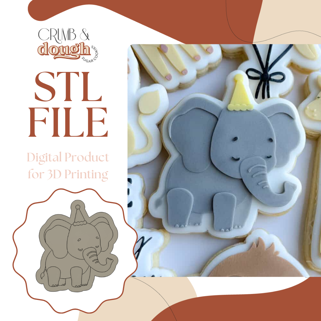 Elephant with Party Hat Cookie Stamp & Cutter STL File