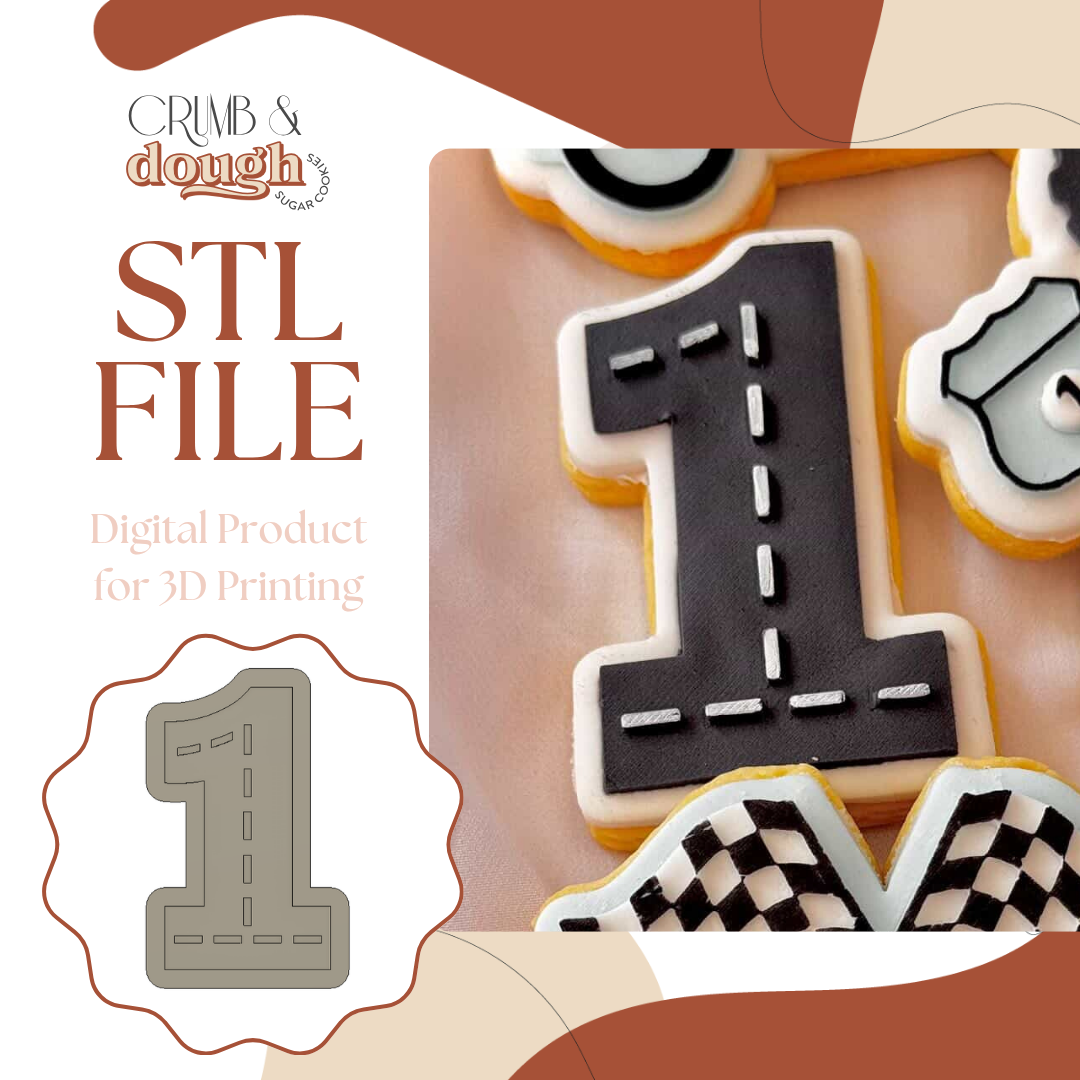 Number 1 with Road Cookie Stamp & Cutter STL File