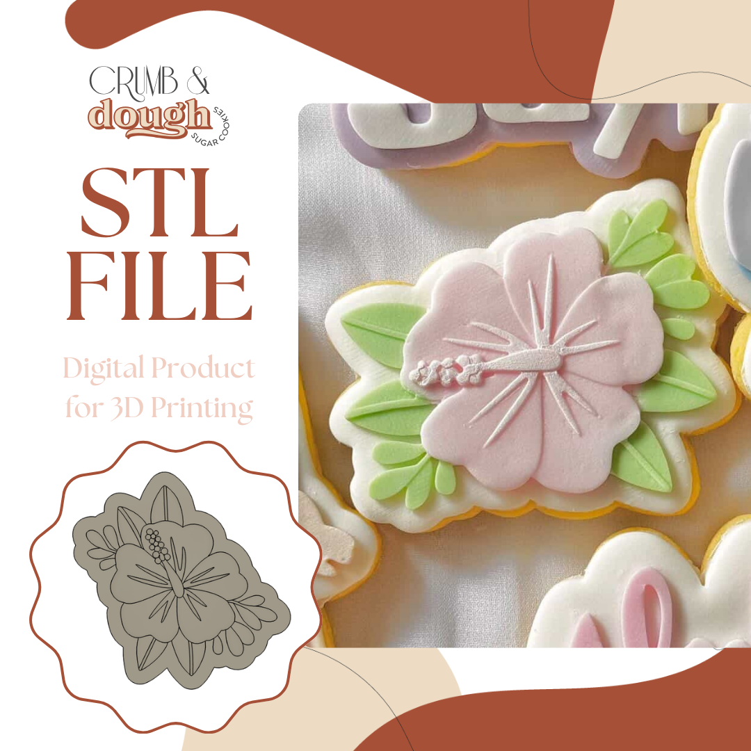 Hibiscus Hawaiian Flower with Leaves Cookie Stamp & Cutter STL File
