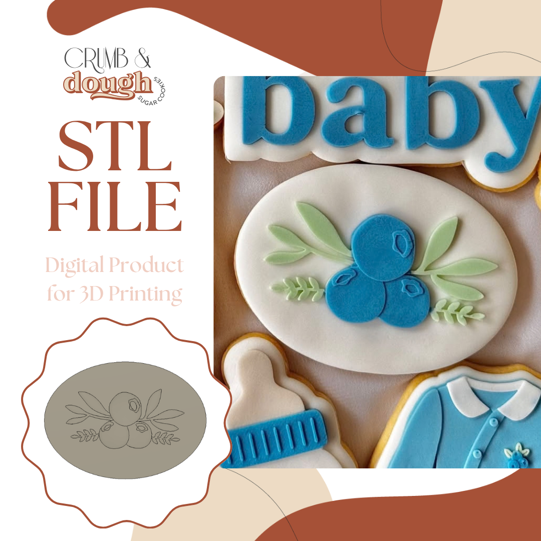 Blueberry Oval Cookie Stamp & Cutter STL File