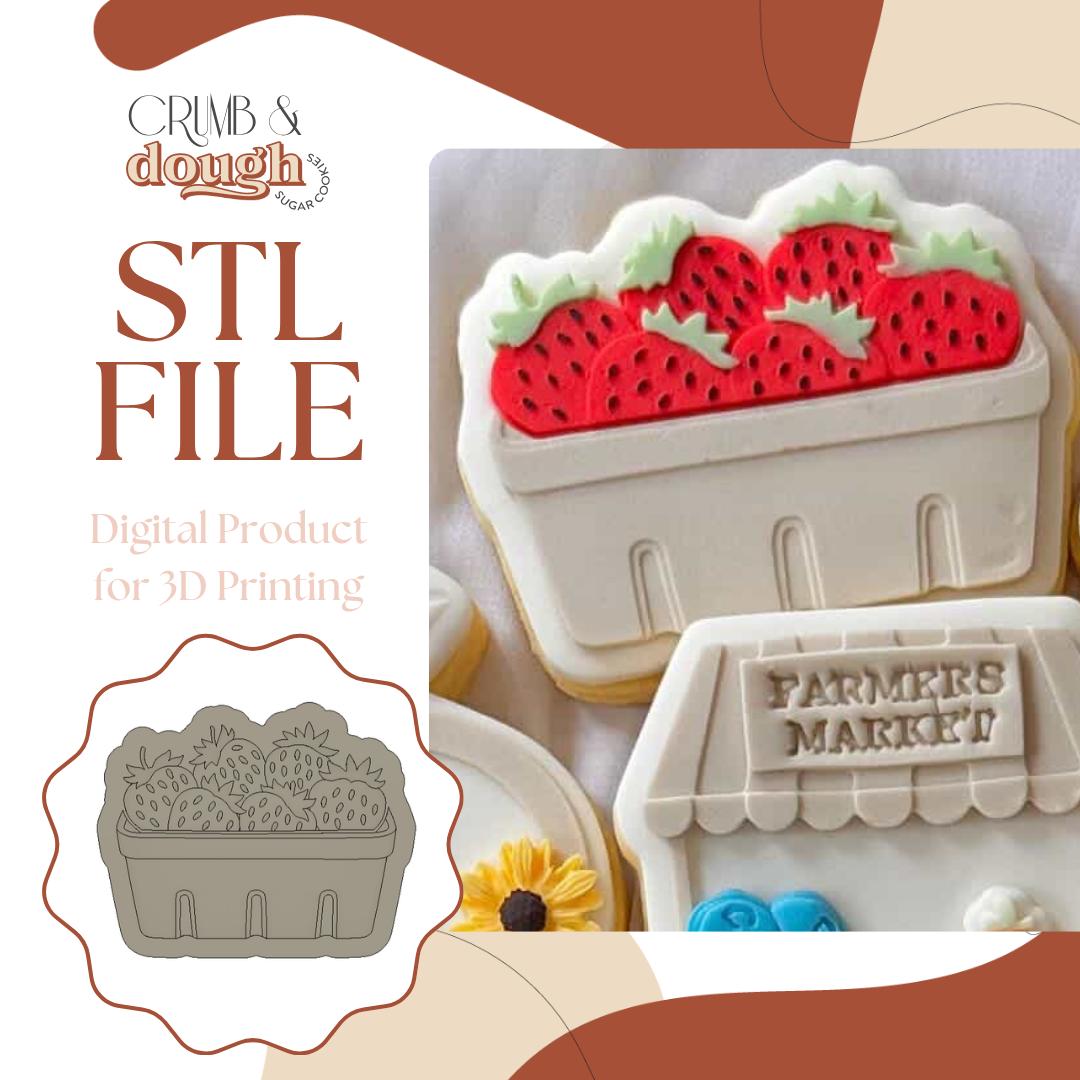 Strawberry Punnet Cookie Stamp & Cutter STL File