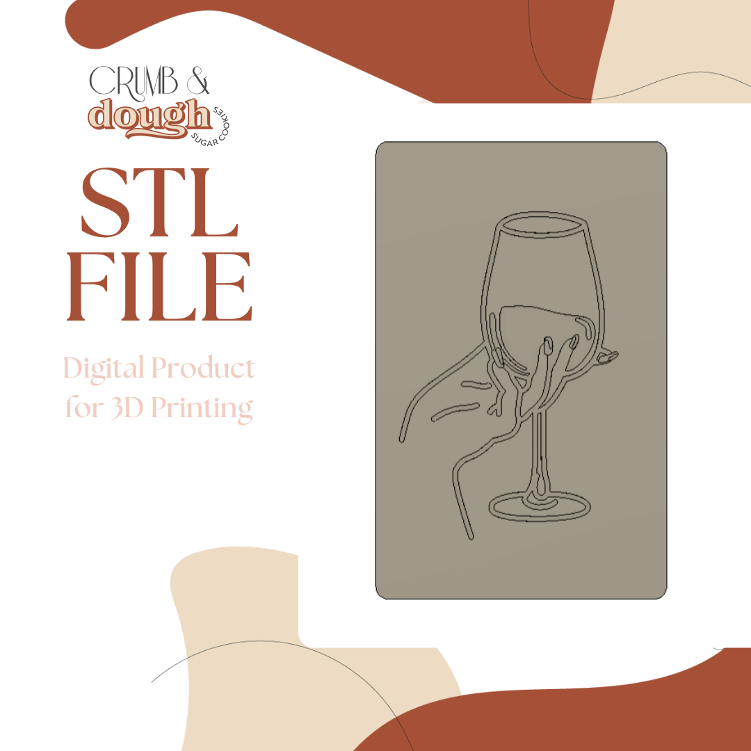 Hand Holding Red Wine Glass Outline Cookie Stamp & Cutter STL File