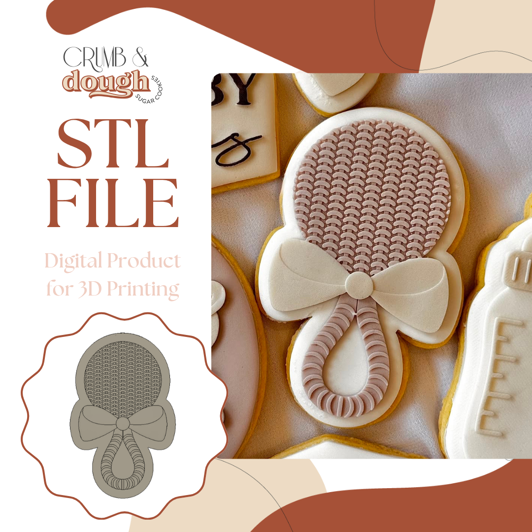 Rattan Baby Rattle with Bow Cookie Stamp & Cutter STL File