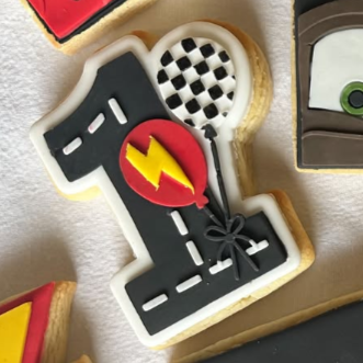 Number 1 with Balloons and Road Cookie Stamp & Cutter