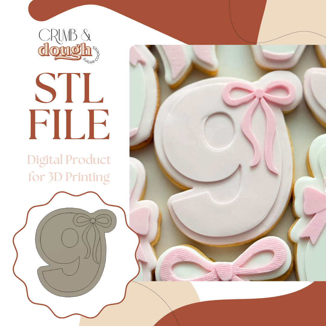 Number 9 with Bow Cookie Stamp & Cutter STL File