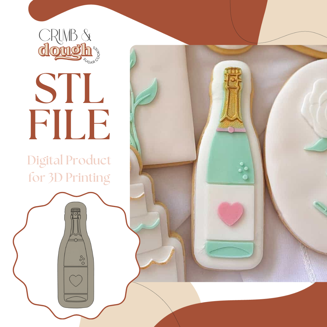 Champagne Bottle with Heart Cookie Stamp & Cutter STL File