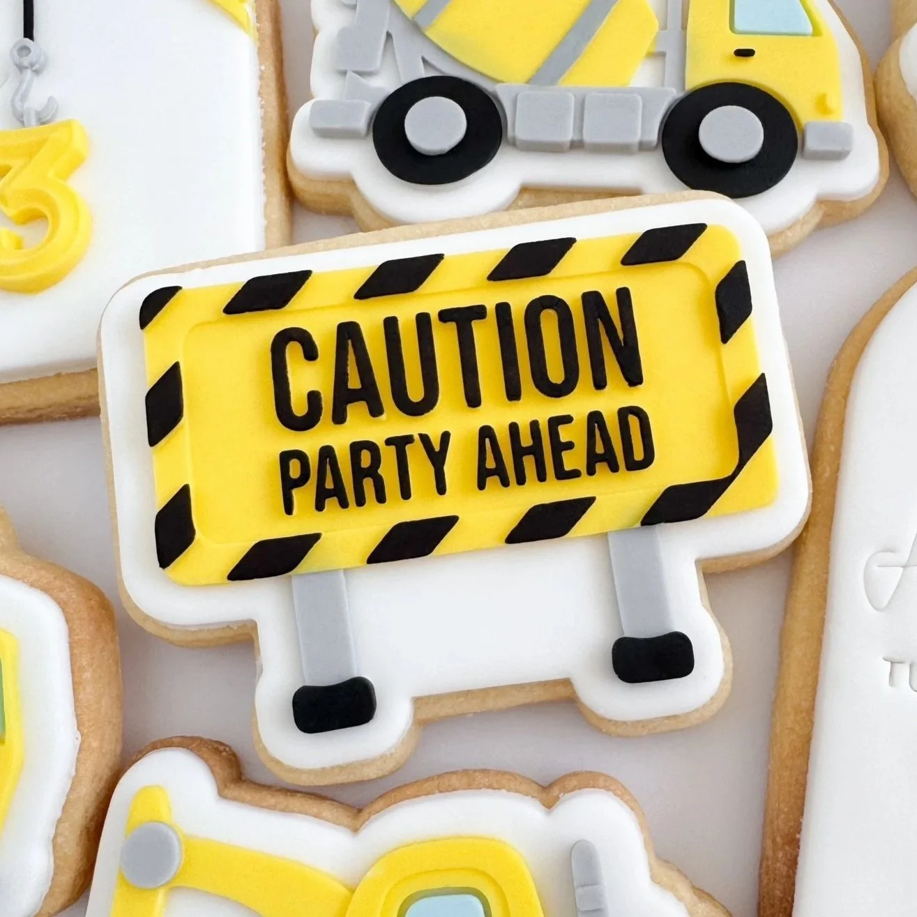 Construction Caution Party Ahead Sign Cookie Stamp & Cutter