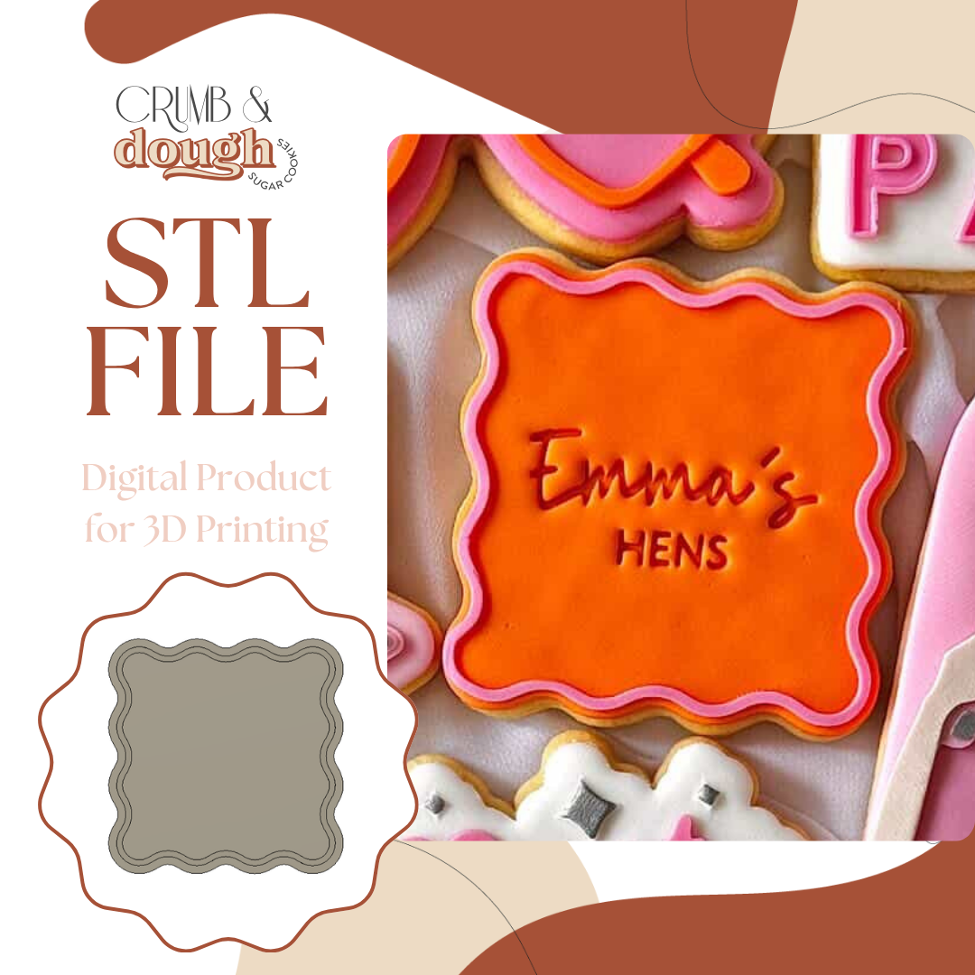 Wavy Square Cookie Stamp & Cutter STL File