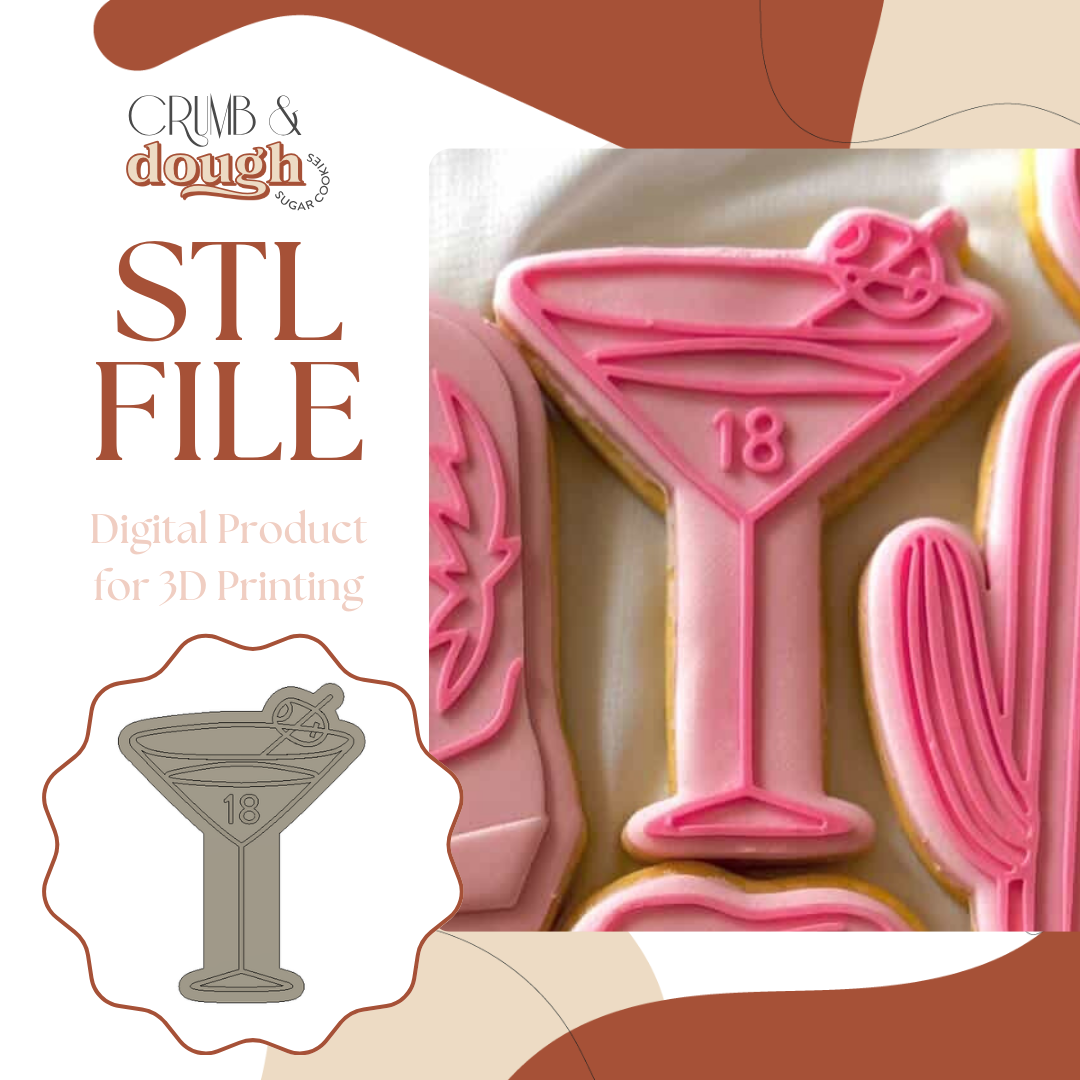 18 Martini Glass Outline Cookie Stamp & Cutter STL File