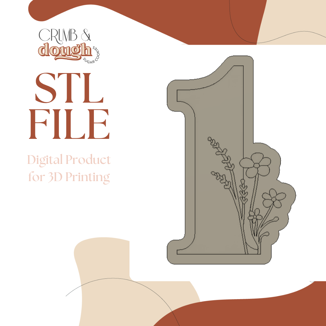 Number 1 with Flowers Cookie Stamp & Cutter STL File