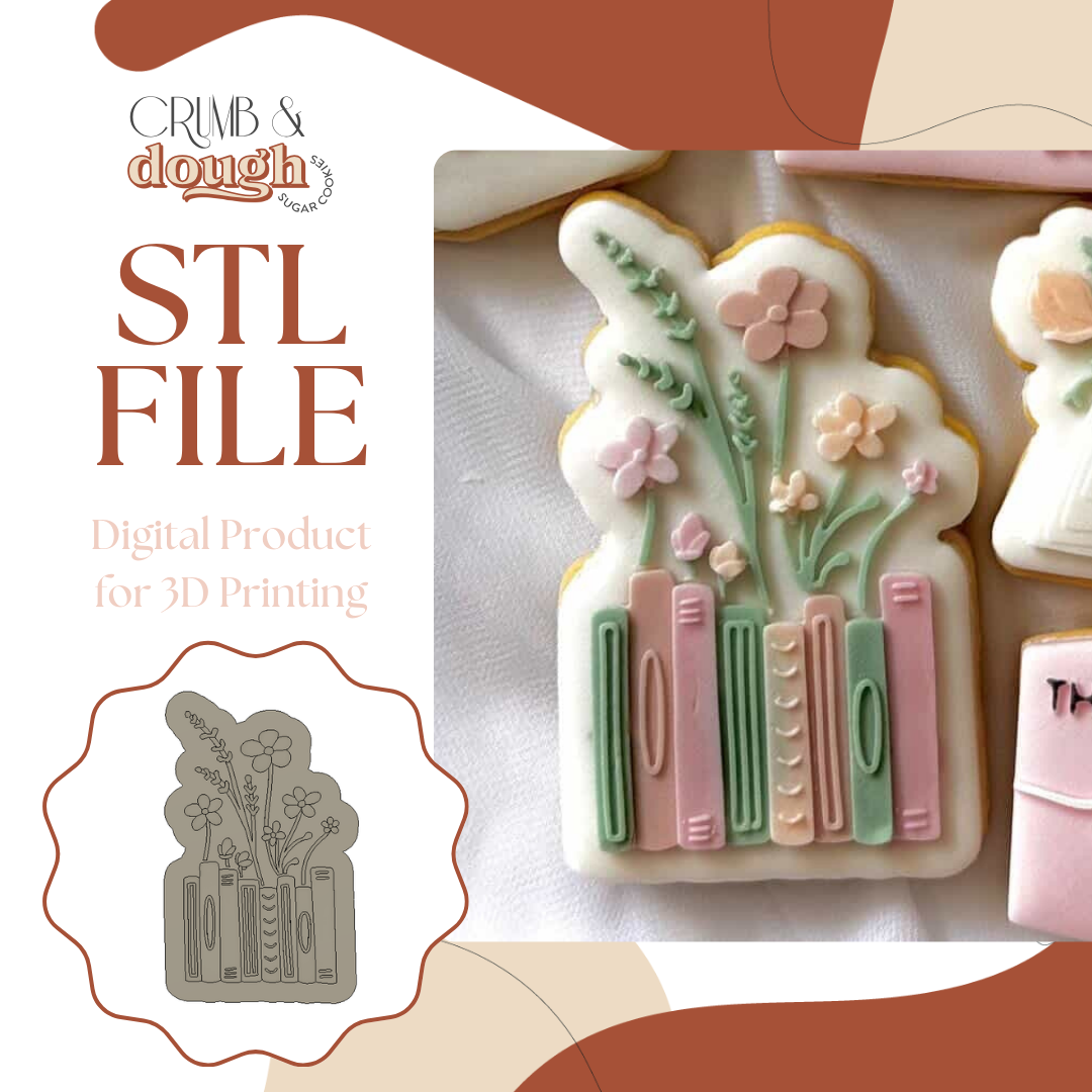 Standing Books with Flowers Cookie Stamp & Cutter STL File