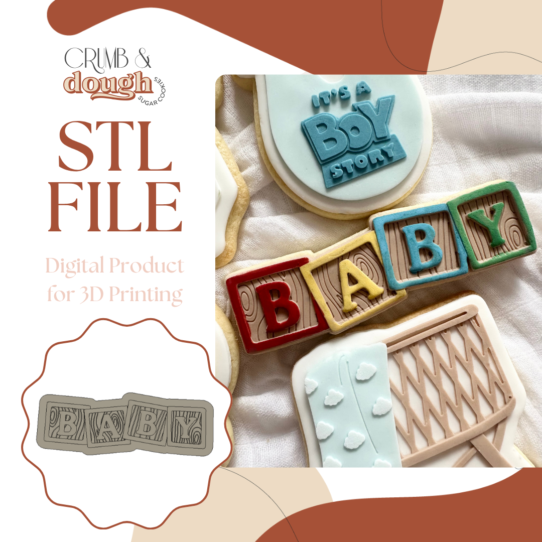 Baby Blocks Horizontal Woodgrain Cookie Stamp & Cutter STL File