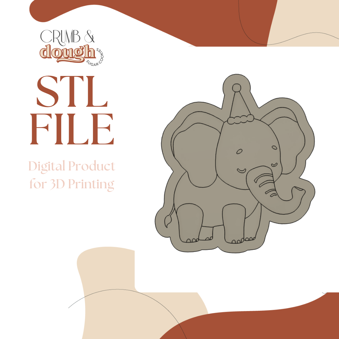 Elephant with Party Hat Cookie Stamp & Cutter STL File