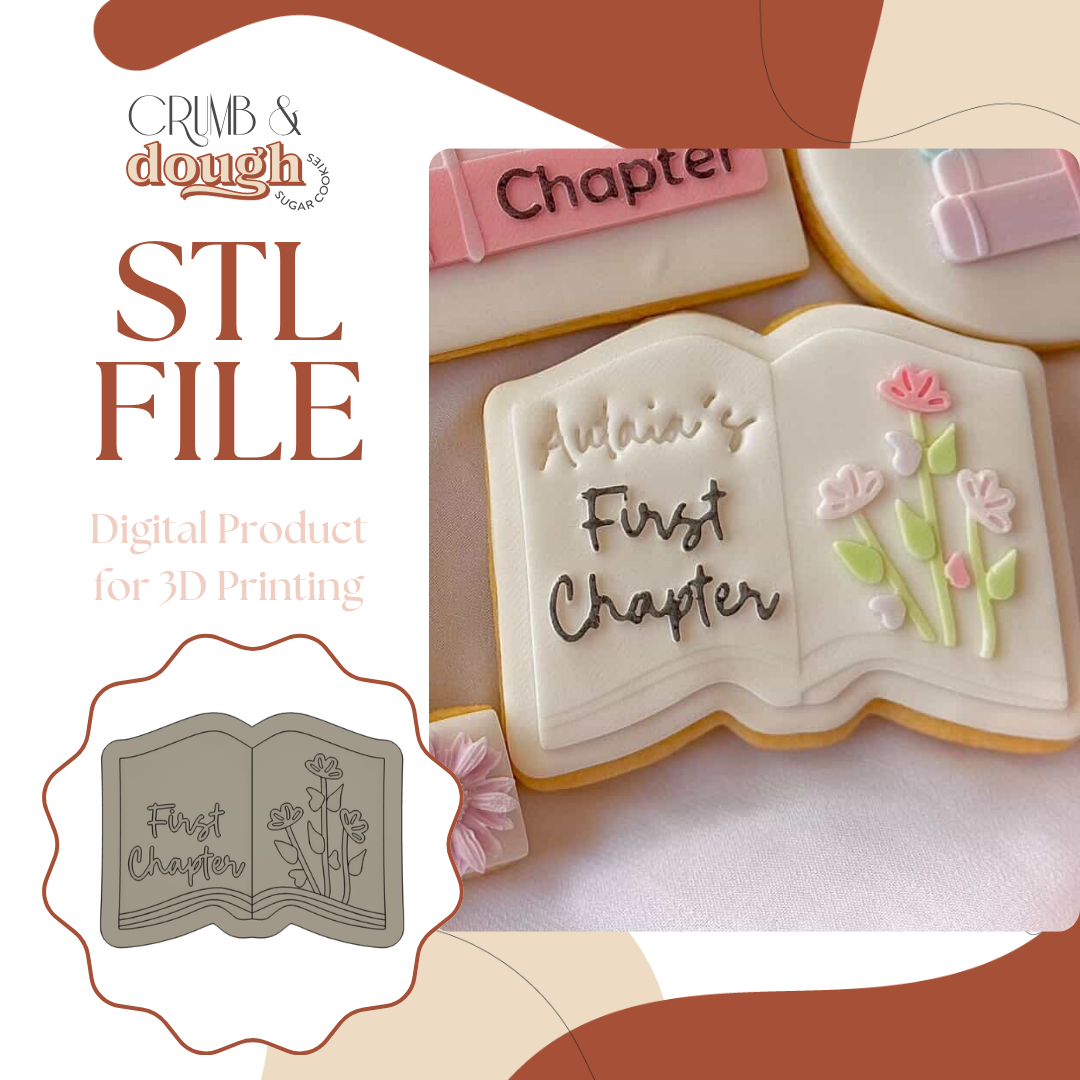 First Chapter Open Book Cookie Stamp & Cutter STL File
