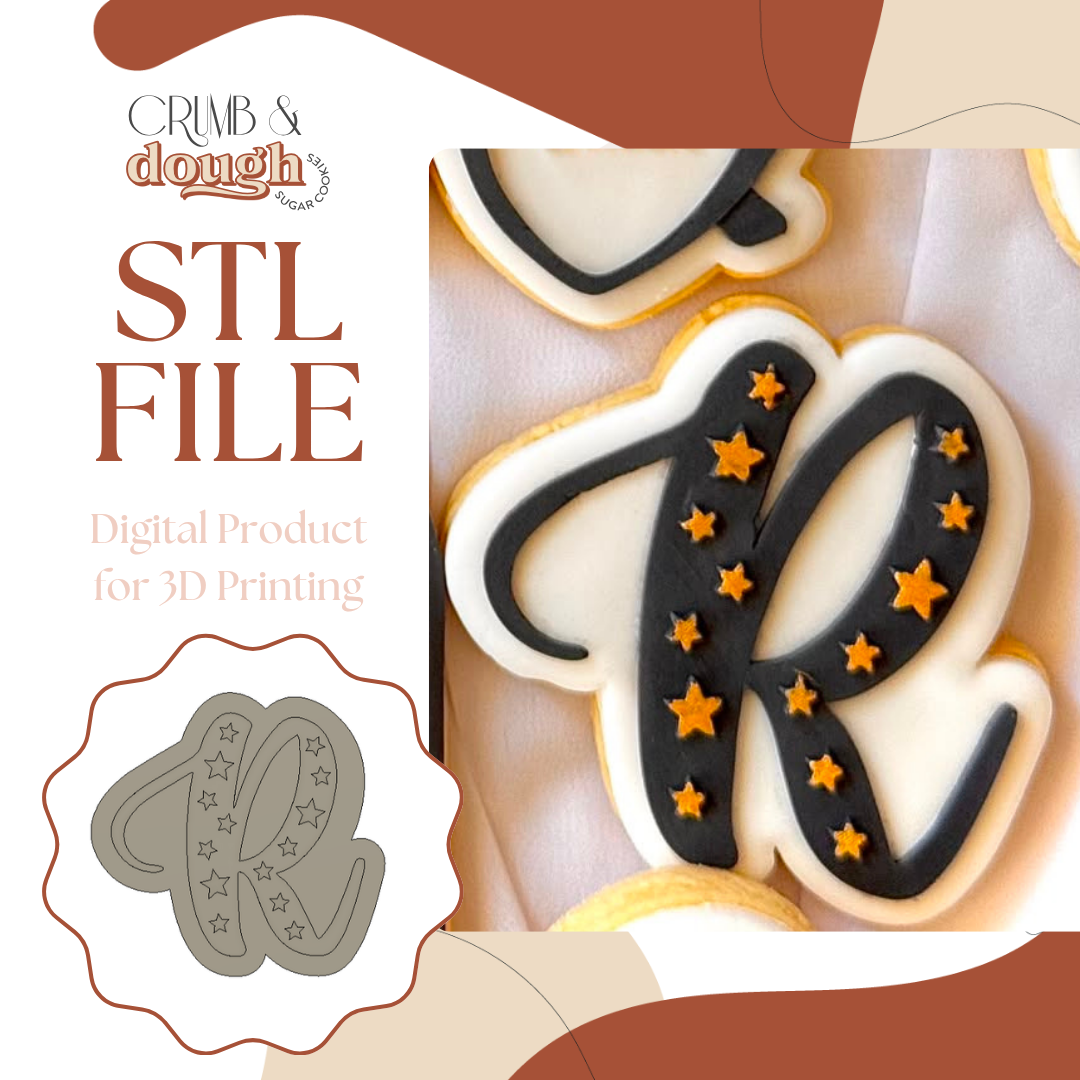 Letter R with Stars Cookie Stamp & Cutter STL File