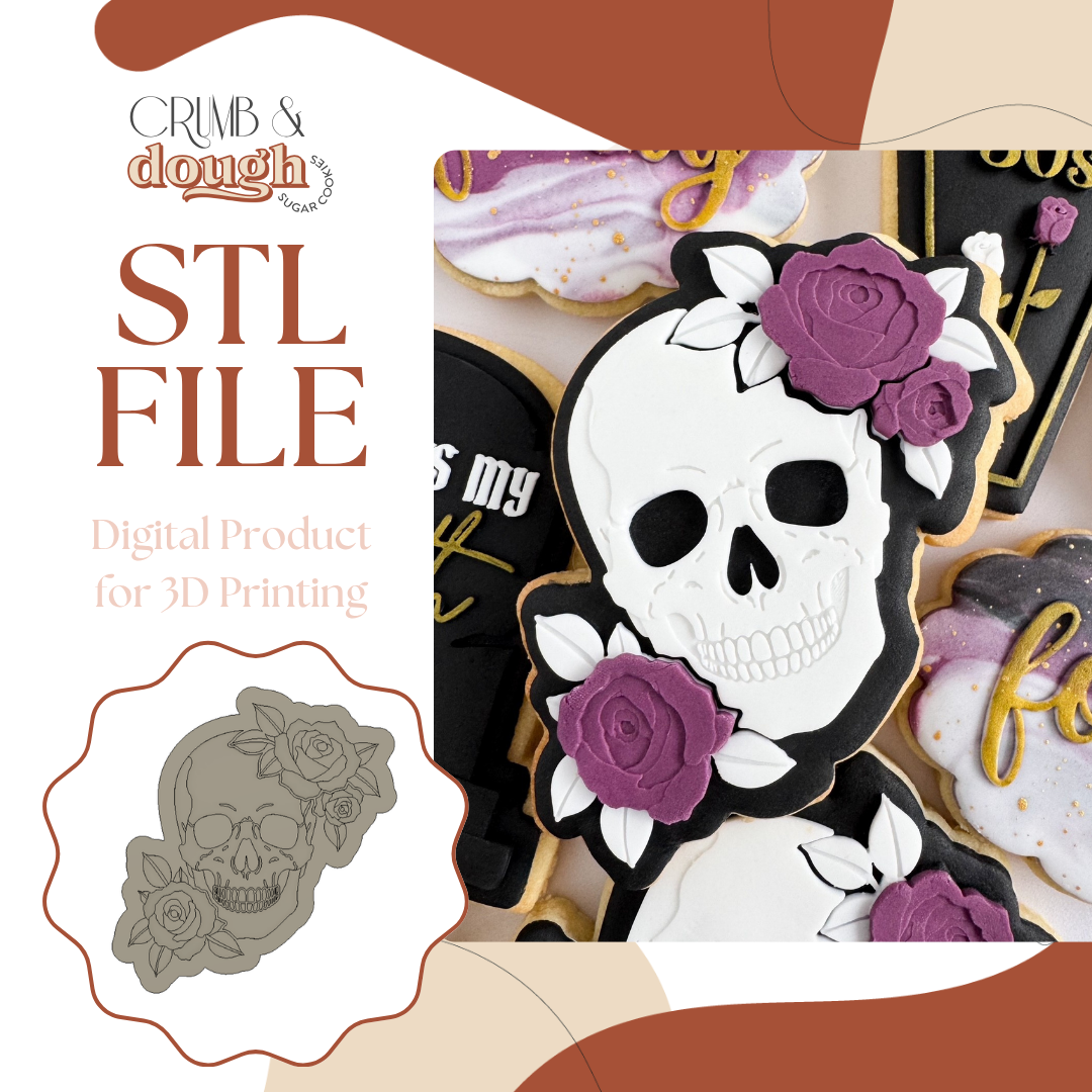 Skull with Roses Cookie Stamp & Cutter STL File